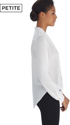 White House Black Market Petite Iconic Artist Long Sleeve Surplice White Shirt