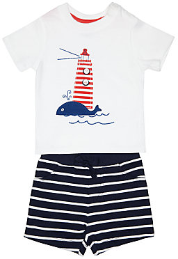 John Lewis 7733 John Lewis Lighthouse & Stripe T-Shirt & Shorts, White/Blue