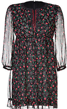 Anna Sui Silk Hearts and Rosebuds Print Dress