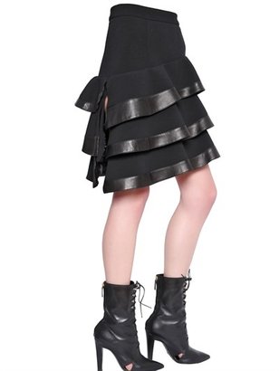 Ungaro Stretch Wool Crepe & Nappa Leather Skirt