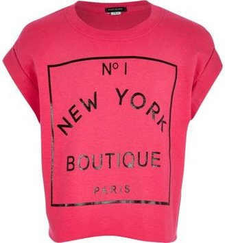 River Island Girls pink New York boutique print t-shirt