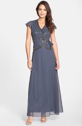 J Kara Women's Embellished Mock Two-Piece Gown, Size 12 - Grey