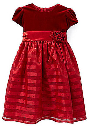 Jayne Copeland 2T-6X Stretch Velour-Bodice Shadow Stripe Dress