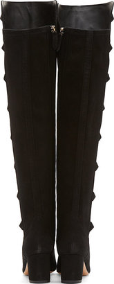Valentino Black Suede Covered-Stud Thigh High Boots