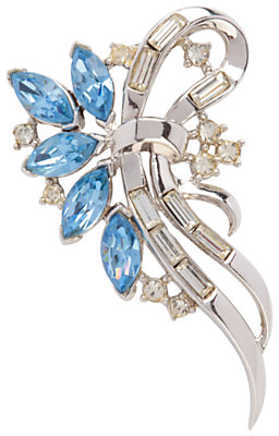 Susan Caplan Vintage 1950s Trifari Swarovski Crystal Bow Brooch, Silver / Blue
