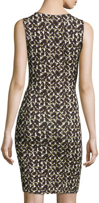Halston Sleeveless Printed Jersey Dress, Daffodil Linear