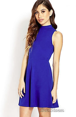 Forever 21 New Retro Skater Fit And Flare Dress Classic Royal Blue Free Shipping