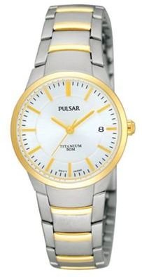 Pulsar Ladies silver titanium mixed link bracelet watch