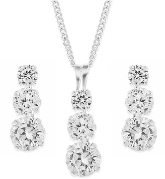 Love GEM Sterling Silver Rhodium Plated Trilogy Cubic Zirconia Pendant and Earring Set