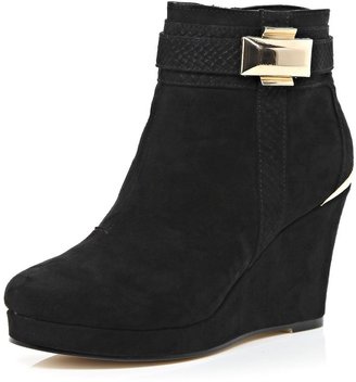 River Island Wedge Gold Buckle Ankle Boots
