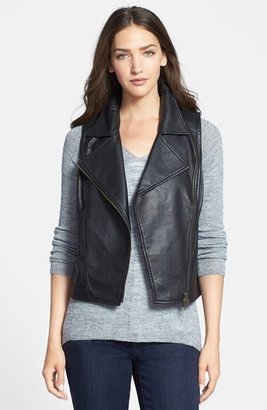 Eileen Fisher Asymmetrical Zip Leather Moto Vest