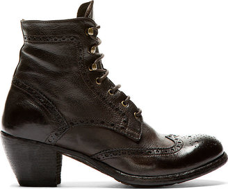 Officine Creative Dark Brown Leather Brogued Ignis Boots