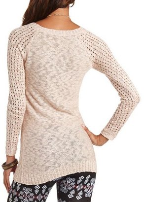 Charlotte Russe Pointelle Sleeve Slub Knit Tunic Sweater
