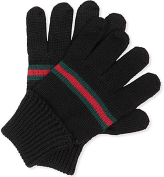 Gucci Web-trim knitted gloves M-L