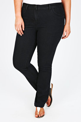 Yours Clothing Black Straight Leg Jeans With Stitch Detail - PETITE