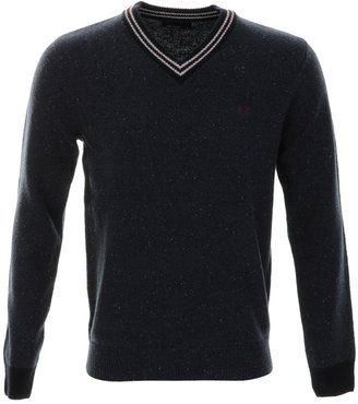Fred Perry Fleck Knit Tennis Jumper Blue