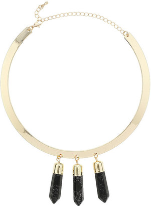 Topshop Freedom at Gold look plain collar with three black and white semi precious stones hanging from the bottom, 100% metal.