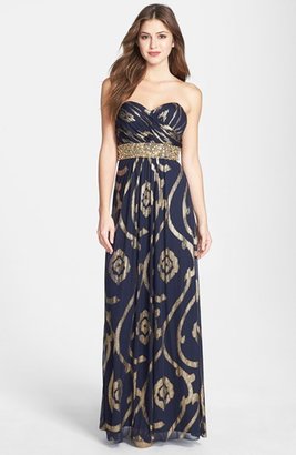 Betsy & Adam Embellished Sweetheart Mesh Gown