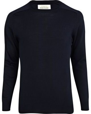 River Island Navy blue elbow patch jumper