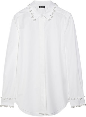DKNY Faux pearl-embellished stretch-cotton shirt