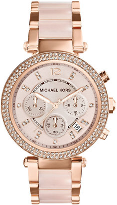 MICHAEL Michael Kors Michael Kors Mid-Size Rose Golden Stainless Steel Parker Chronograph Glitz Watch