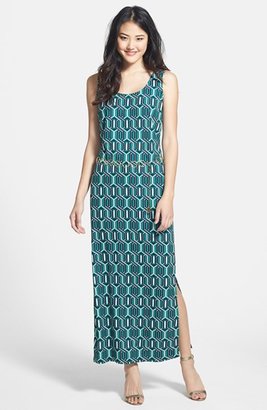 Anne Klein Belted Geo Print Maxi Dress