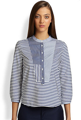 Band Of Outsiders Patchwork Bib Stripe Blouse