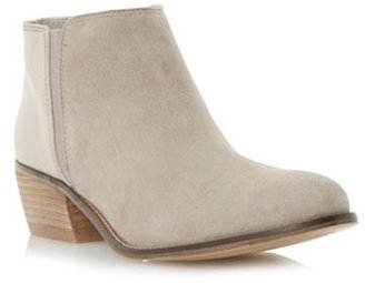 Dune Taupe mix suede and leather low heel ankle boot