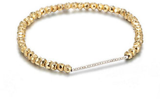 Sydney Evan Diamond, Pyrite & 14K White Gold Bar Beaded Stretch Bracelet
