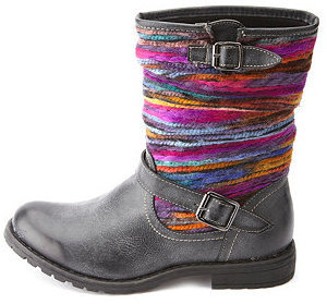 Charlotte Russe Dollhouse Rainbow Yarn-Striped Mid-Calf Boots