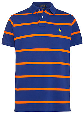Polo Ralph Lauren Pique Cotton Stripe Polo Shirt, Blue/Orange