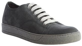 Lanvin green cracked suede cap toe lace up sneakers