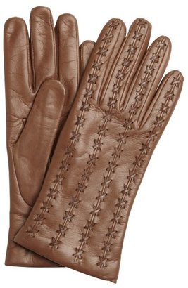 Portolano pine brown leather cross stitched gloves