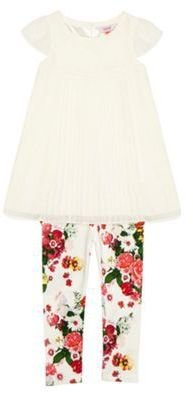 Ted Baker Girl's off white pleated dress and printed leggings set
