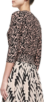 Tracy Reese Zip-Front Rose-Print Cardigan
