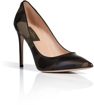 Valentino Leather/Cotton Camouflage Print Pumps