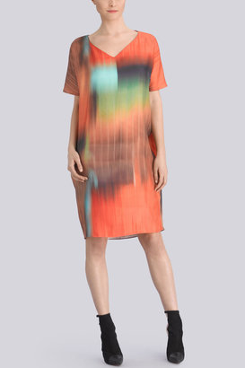 Josie Natori Printed Silk Twill Watercolor Plaid Dress