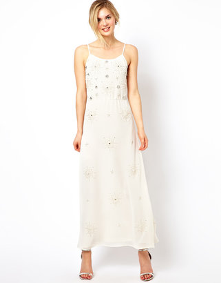 Frock and Frill Maxi Dress with All Over Embellishment and Tie