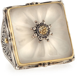 Konstantino Square Flower Carved Frosted Crystal Ring, Size 7
