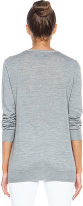 Markus Lupfer Jewelled Lara Lip Merino Wool Sweatshirt in Light Grey & Pink