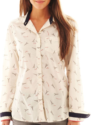 JCPenney jcp Long-Sleeve Relaxed-Fit Print Shirt - Tall