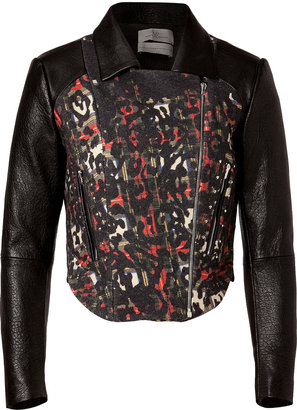 Preen by Thornton Bregazzi Leather/Wool Lyric Biker Jacket in Tartan Leopard Gr. M