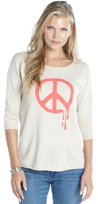 Autumn Cashmere beige and coral cashmere knit melting peace sign intarsia sweater