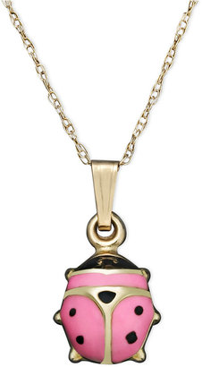 Children's 14k Gold Necklace, Pink and Black Ladybug Pendant