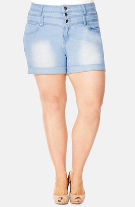 City Chic 'Hi Waist' Stretch Denim Shorts (Plus Size)