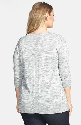 Sejour Mesh Shoulder Space Dye V-Neck Sweater (Plus Size)