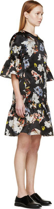 Erdem Black Floral Silk Logan Flounce Dress