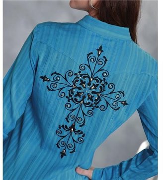 Roper Five Star Embroidered Embellished Shirt - Dobby Cotton, Long Sleeve (For Women)