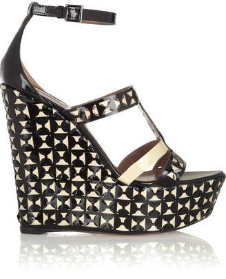 Alaia Laser-cut patent-leather wedge sandals