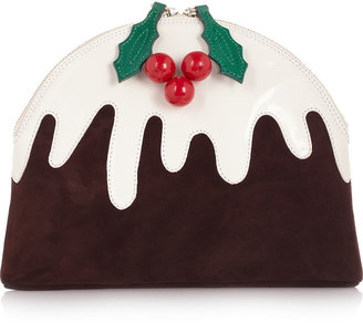 Charlotte Olympia Christmas Pudding suede and patent-leather clutch